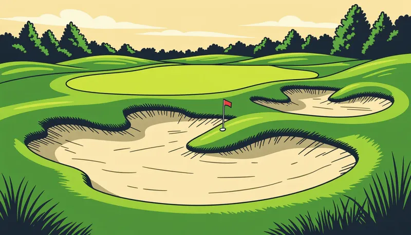 コース設計におけるバンカー配置の3つの哲学 - illustration for bunker types placement purpose