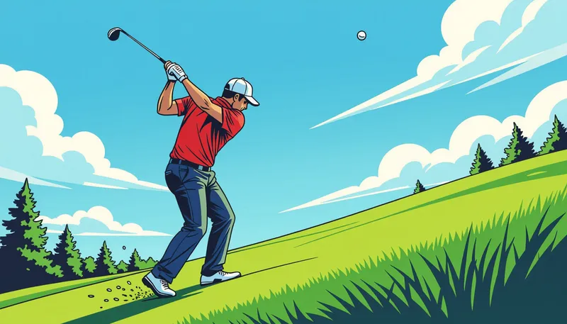 方向性のコントロールと狙い方 - illustration for downhill lie shot technique