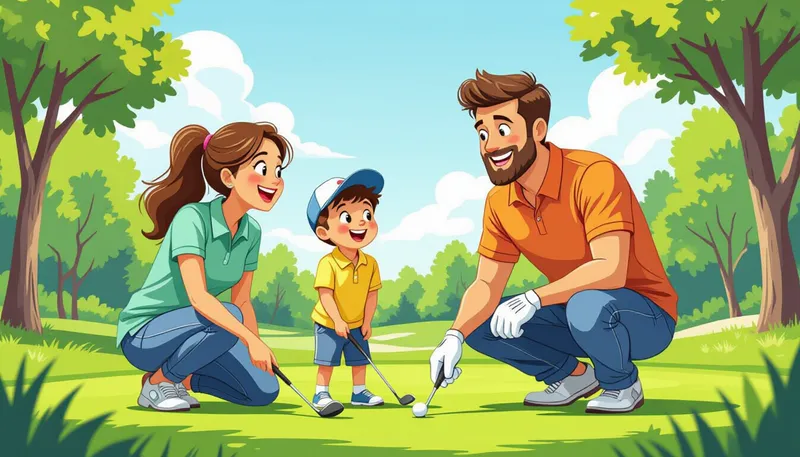 家族で始めるゴルフ:年齢別アプローチ - illustration for family golf enjoyment methods
