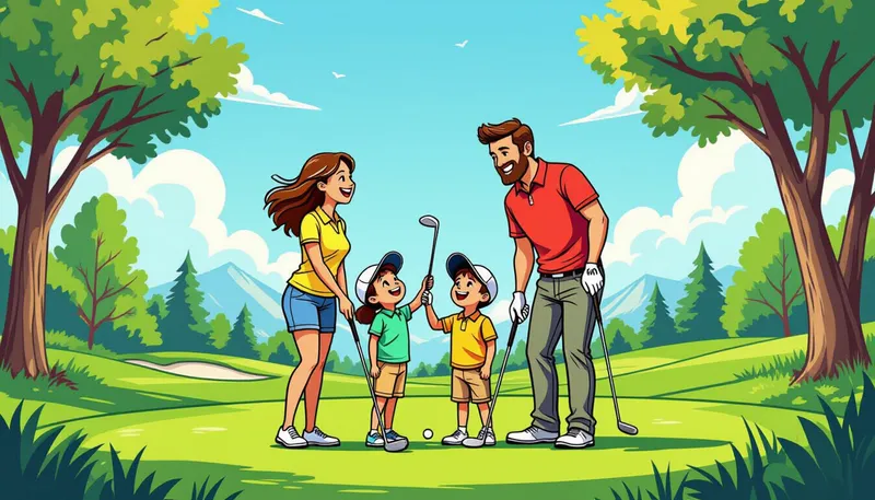 家族ゴルフを成功させる7つのコツ - illustration for family golf enjoyment methods