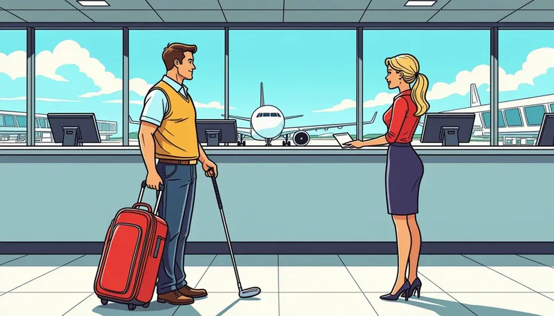 コードシェア便と乗り継ぎ便の注意点 - illustration for golf bag airplane transport method