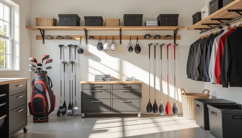 ゴルフ用品収納の基本原則 - illustration for golf equipment storage organization