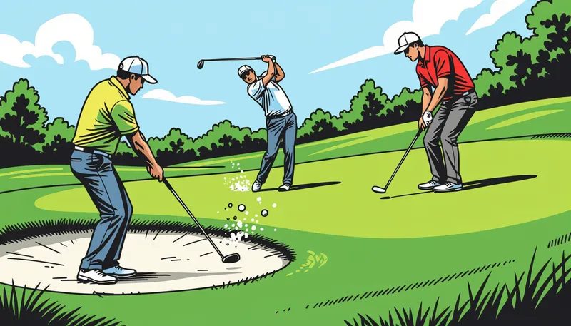 バンカーからのライ別打ち方 - illustration for greenside lies different techniques