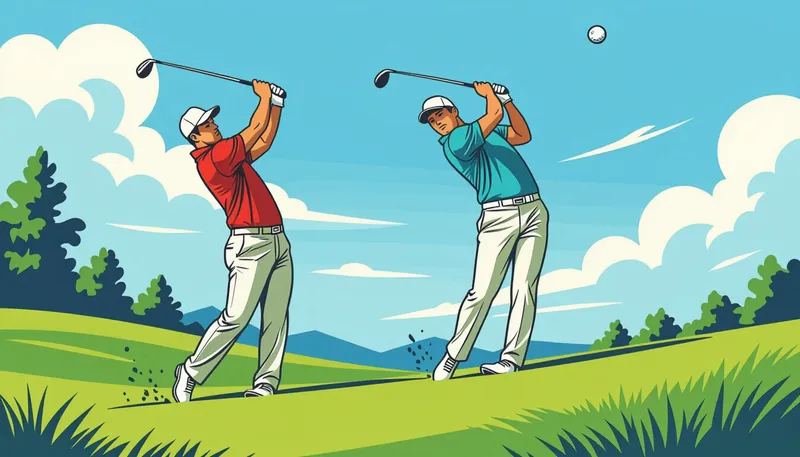 左足下がり（ダウンヒル）からの打ち方 - illustration for iron shots slopes uneven lies