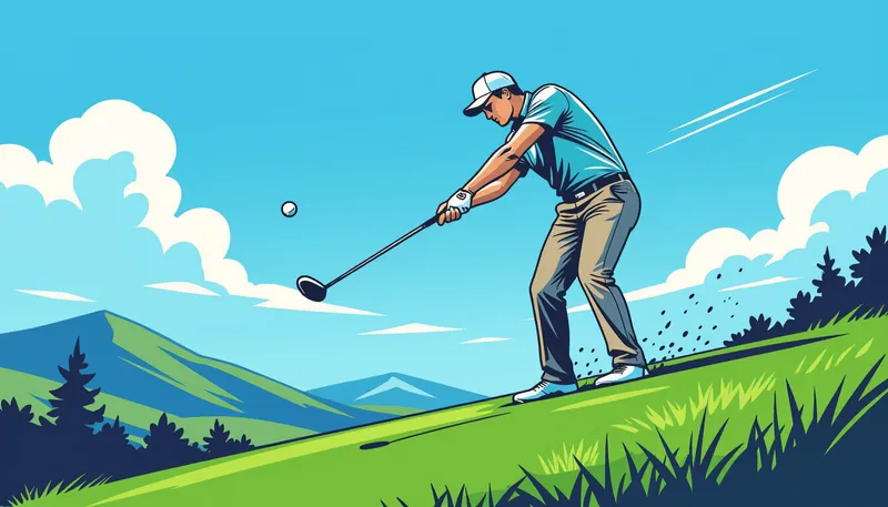 つま先下がり（ボールが低い位置）からの打ち方 - illustration for iron shots slopes uneven lies