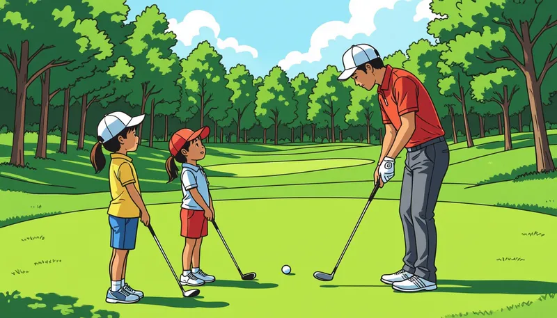 子供にゴルフを教える基本的な順序 - illustration for ジュニアゴルファー育成ガイド:子供にゴルフを教える方法