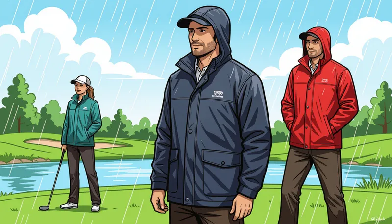 素材とテクノロジー - illustration for rain gear bad weather golf equipment