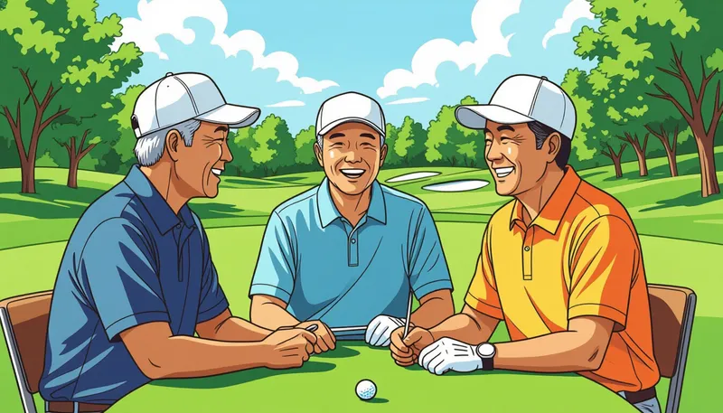 一人予約サービスの活用 - illustration for senior golf friends making tips