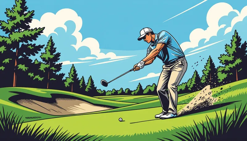 つま先下がりの傾斜からの打ち方 - illustration for slope shot technique uneven lies
