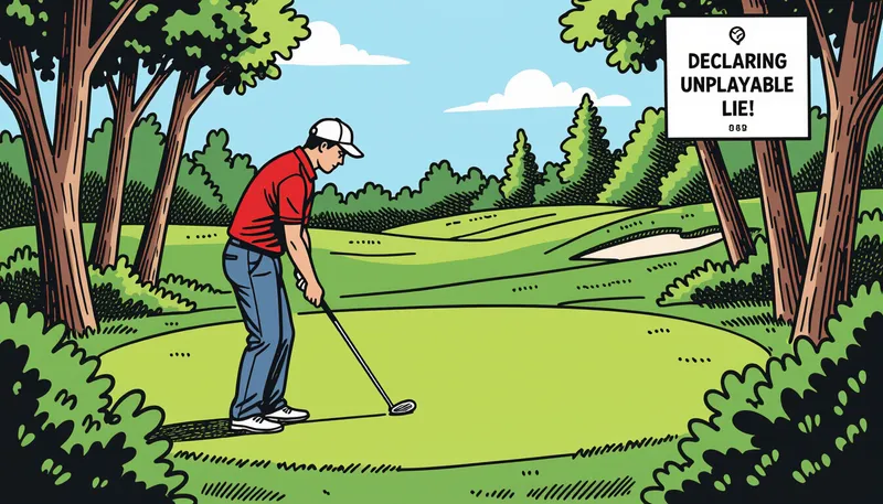 バンカー内でのアンプレヤブル:特別ルールと4つの選択肢 - illustration for unplayable lie declaration options