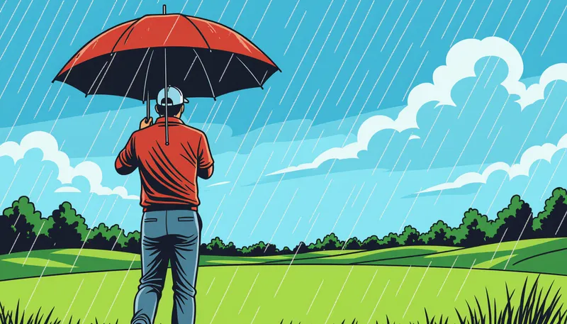 雨天時の対策：キャンセル基準とプレー調整 - illustration for weather changes adaptation golf
